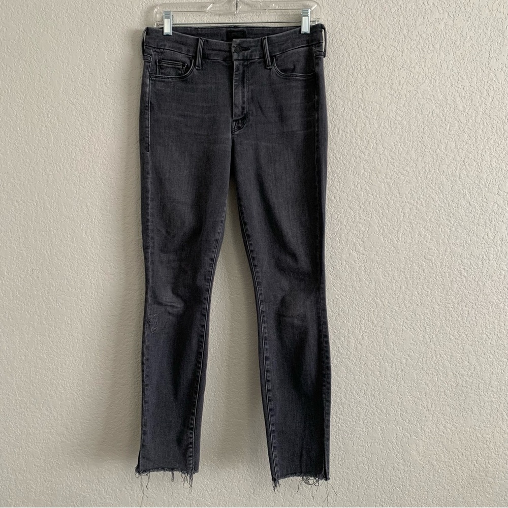 Mother Looker Jean Womens 28 Skinny Sacred Slit Ankle Raw Hem Dear Mr Black Gray